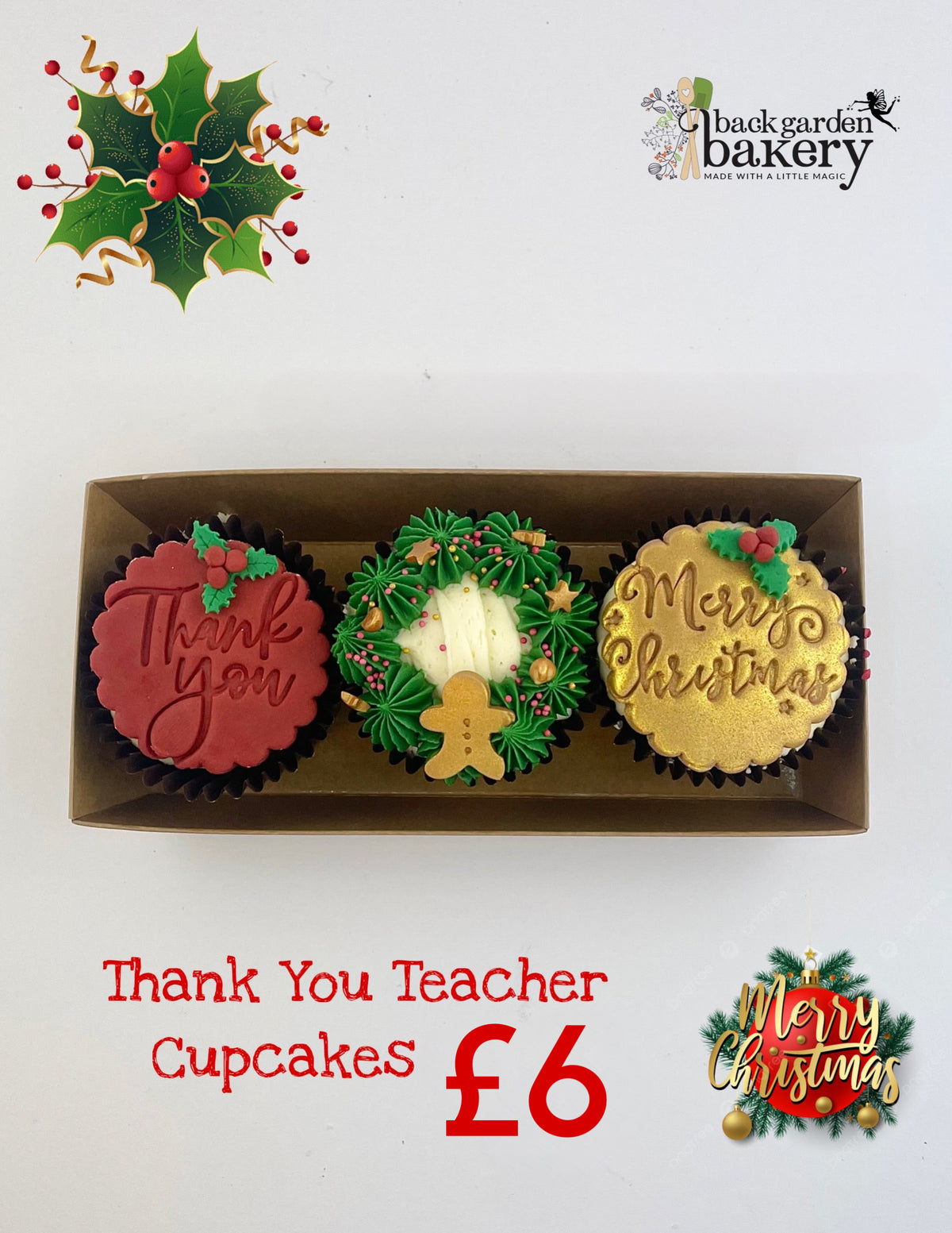 Christmas Thank You Teacher Cupcakes